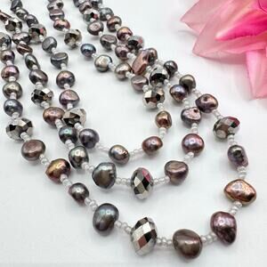 Baroque Peacock Pearl Seed Bead Triple Strand Necklace Mermaidcore Sirencore